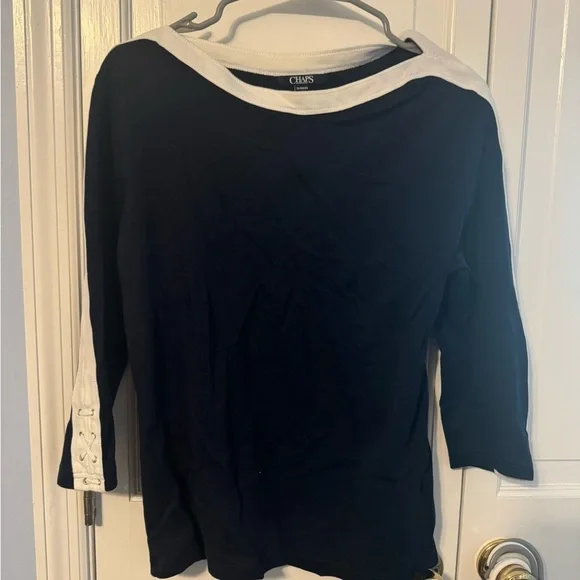 Navy White 3/4 Sleeve top with accents. So cute and perfect to dress up or down! - Picture 3 of 11
